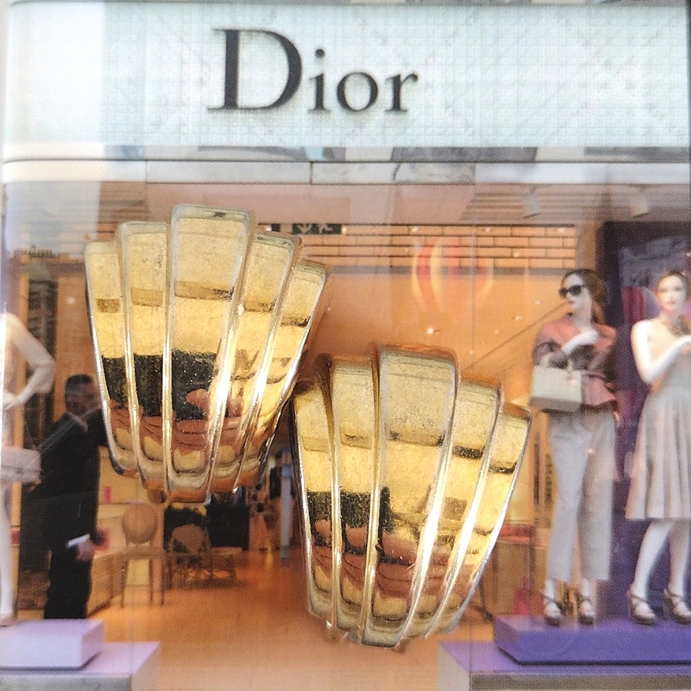 Dior Signed Vintage Fan-Shaped Gold-Plated Clip Earrings